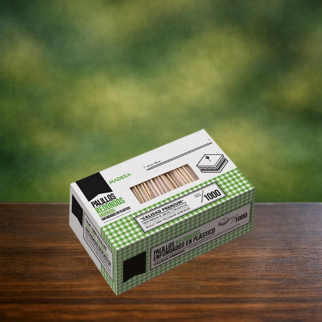 Caja Palillos Higiénicos Redondos Madera Enfundados Plástico Ø 2 mm x 6.5 cm - Hogar y eventos - 1000