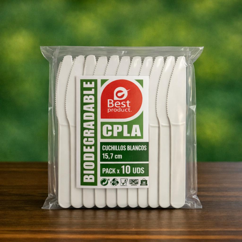 Cuchillo blanco Biodegradable 16 cm